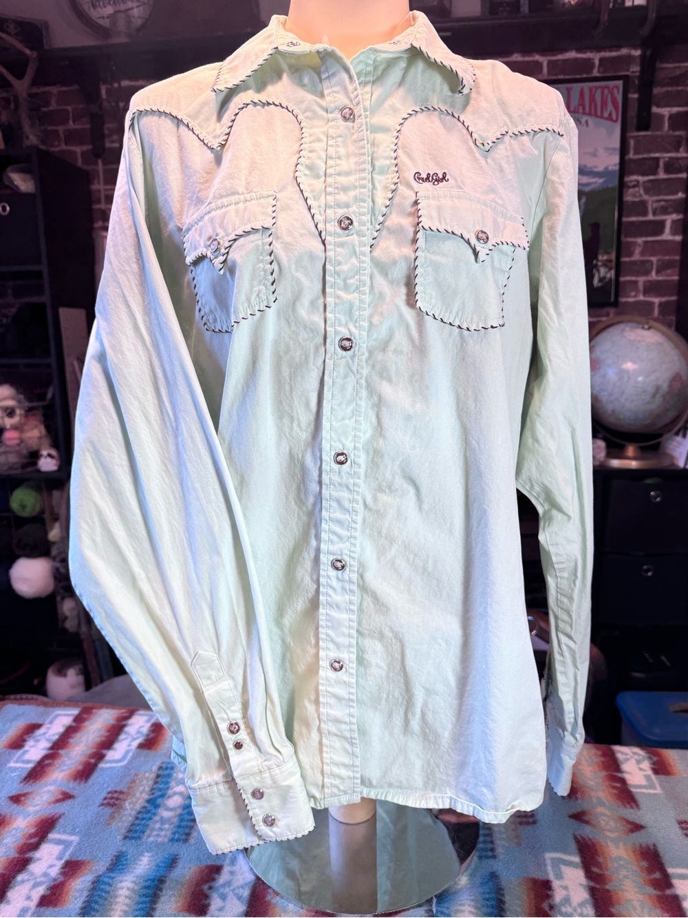 Cruel Girl Mint Green Western Button-Down Shirt